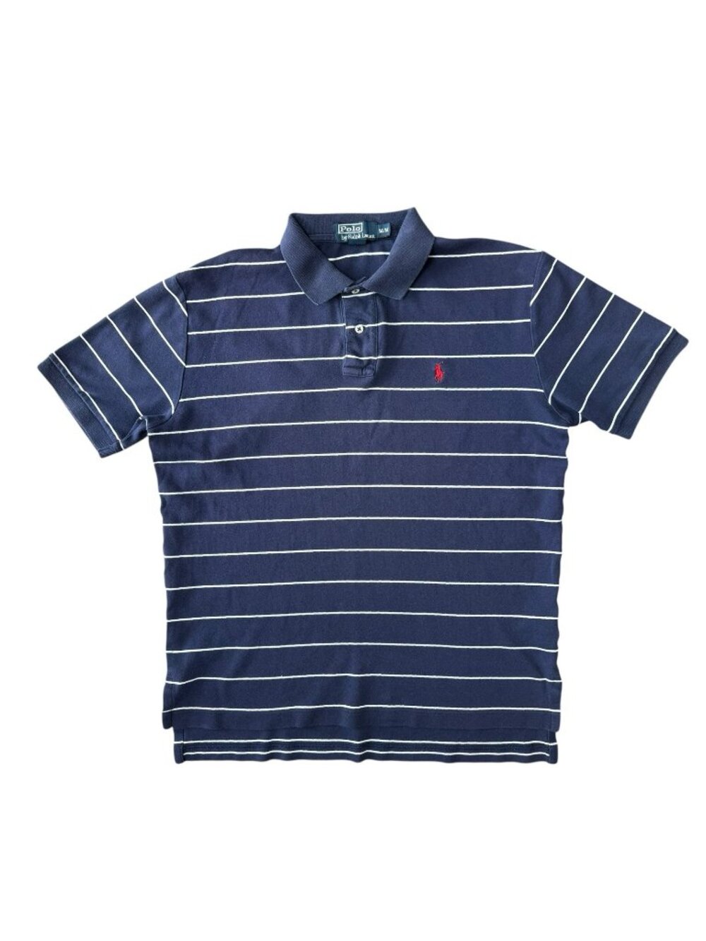 Polo Ralph Lauren Polo Shirt Knit Cotton Mens Medium Striped Short Sleeve Blue